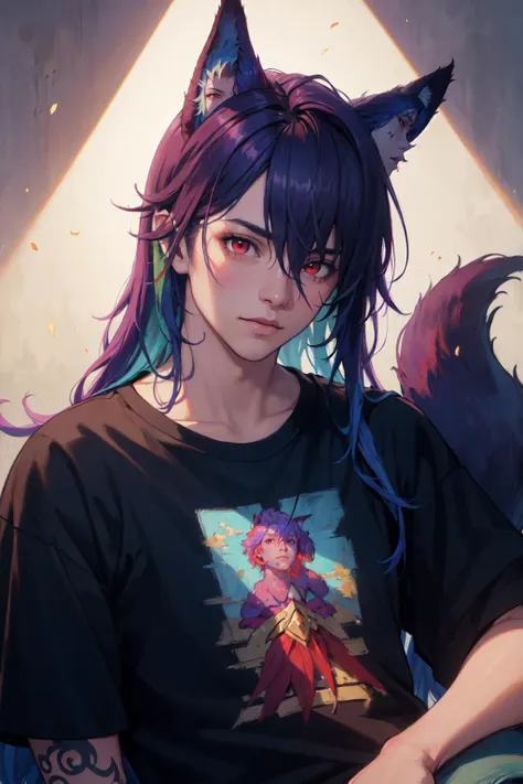 a close up of a person with a cat ears on a shirt