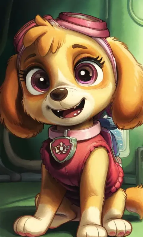 a close up of a cartoon dog wearing a pink shirt