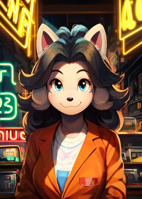 (by Windwttom, by Edtropolis),
solo ((temmie (undertale)) orange working suit), (front view:1.25),
(counter, electronics store, antique shop:1.3), (neon light, cyberpunk),
BREAK,
(detailed background, depth of field, shadow, sunlight, ambient light on the ...