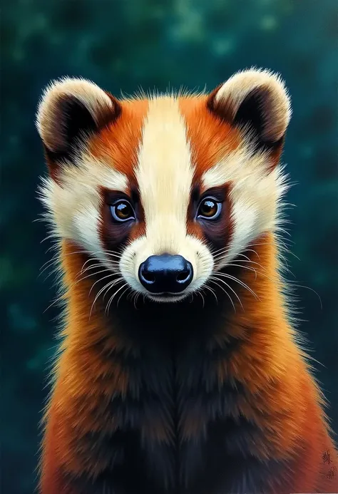 a badger portrait, triadic colors, vibrant colors, complex background, (watercolor painting:3), High detail, rich, intricate details, dark green background, night, natural realistic face proportions