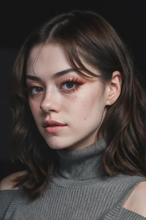 futurahannahowov52-14100, (closeup) Portrait of pretty young 18 year-old Caucasian woman wearing a (turtle neck sweater:1.15) in a grey studio BREAK <lora:epi_noiseoffset2:1> BREAK (magazine cover:1.07), dainty diamond necklace BREAK (masterpiece, extremel...