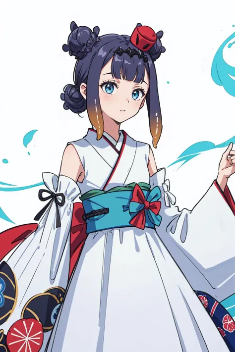 best quality, intricate details,
1girl,      <lora:ninomaeInanisHololive_v2:0.8>ina_kimono, double bun, hair flower, ina_white, tentacle hair, white dress, bow, mini hat, mismatched sleeves,