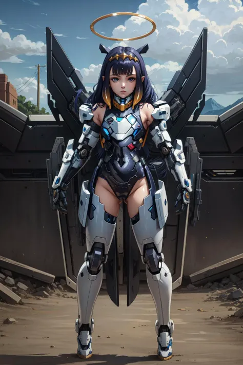 (masterpiece, best quality), intricate details,
1girl, solo, <lora:ninomaeInanisHololive_v2:0.8> ninomae inanis, tentacle hair, miniwings, halo, single thighhigh, detached single sleeve, gloves,
<lora:mecha_offset:0.8> mecha musume, robot, gundam, m...