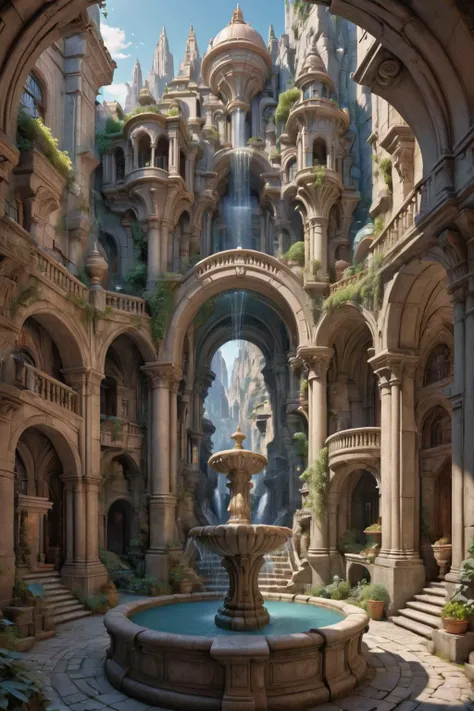 <lora:- SDXL - otclillsn_impossible_geo_V1.0:1>,otclillsn,<lora:EnvyFlourishesXL01:0.7>,
8k,highly detailed,Hidden courtyard with a fountain in a indescribable fantasy mountainside megacity outside of time,masterpiece,