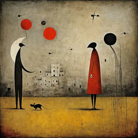 Style by Gabriel Pacheco and Joan Miro and Arthur Secunda, surreal abstract art, empathy for nightmares, dada movement, surreal masterpiece, juxtaposition of the uncanny and the banal, sharp focus, smooth