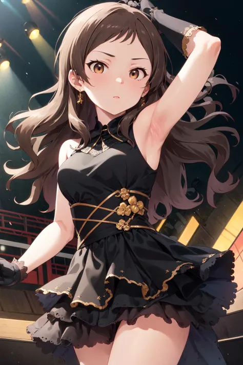 (masterpiece, best quality:1.4), looking at viewer, cowboy shot, stage, stage light, crowd,
KitazawaShiho, KitazawaCasual, black dress, idol, long gloves, expressionless, armpits,
<lora:CHAR-KitazawaShiho:1>