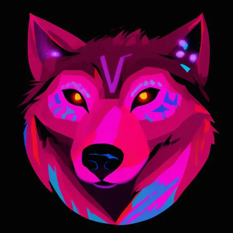 Portrait of wolf with blacklight makeup, fantasy, highly detailed, digital painting, artstation, concept art, sharp focus, illustration, icon, <lora:blacklight_makeup_v2:0.8>, <lora:IconsRedmond:1>