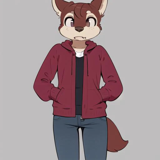 a cartoon of a person in a red jacket and jeans