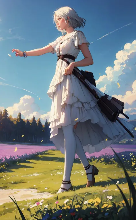 Enchanted meadows where the Valkyries descend radiant and formidable ,(Layered Depth, Parallax Effect, Soft focus foreground, Painted Scenery:1.3),(style of [Ilya Kuvshinov|Annie Leibovitz]:1.5),