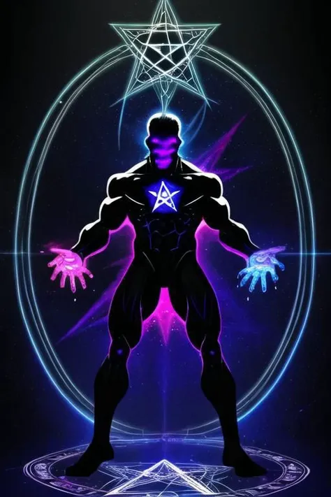 a man with a star on his chest and a purple light around him