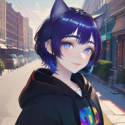 a close up of a person with a cat ear and a hoodie