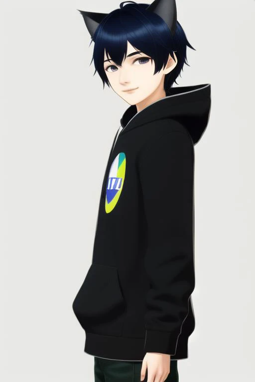 a man in a black hoodie with a cat ears on his head