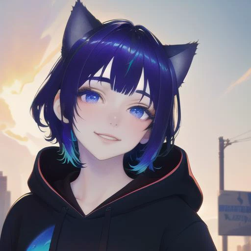 a close up of a person with a cat ear and a hoodie