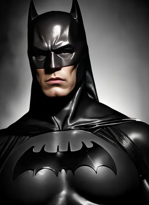 batman in black leather suit with a black background