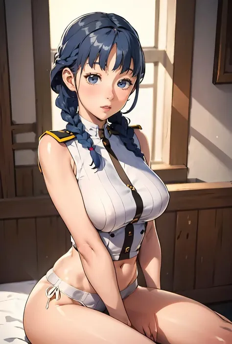 (masterpiece, best quality), 1girl, Cadet blue Dutch Side Braid with Decorative Pins, Size A breasts, <lora:AHOBAKA_style_v02:0.8>