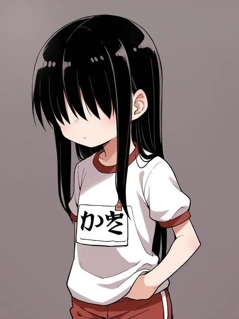 a cartoon girl with long black hair and a white shirt