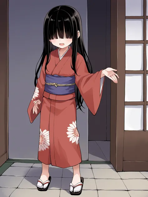 arafed image of a girl in a kimono outfit standing in a doorway