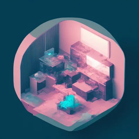 dskise, isometric scene of a 2045 living room, cinematic punk grunge lighting , octane dender, dskise