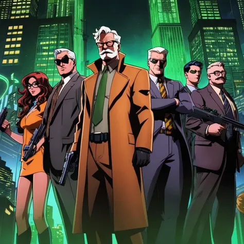 anime artwork of  <lora:Commissioner Gordon:1.2>
Commissioner Gordon a group of people with guns and a man in a suit in Gotham city universe, anime style, key visual, vibrant, studio anime,  highly detailed