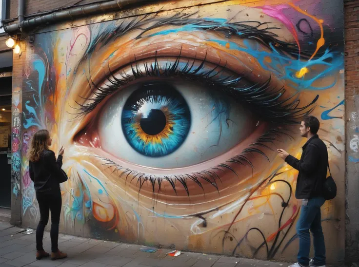 graffiti art of a woman's eye and a man's eye