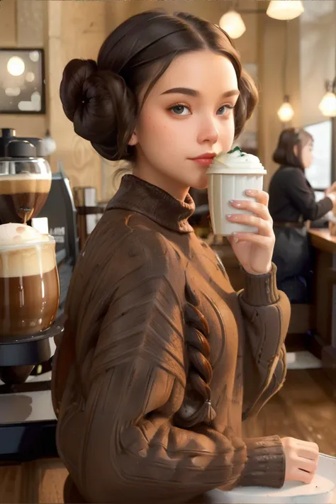 <lora:hairstyles-princessleia:0.5>, side_buns_hairstyle, beautiful woman wearing sweater, dark brown hair, coffee shop interior || masterpiece, perfect quality, sharp focus, shallow depth of field, 8k