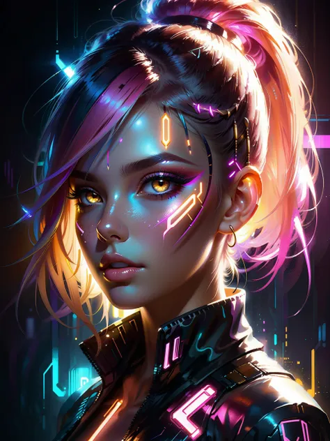 a woman with neon hair and a futuristic make up