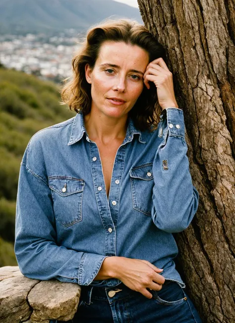 A stunning intricate full color portrait of (sks woman:1) in Cape Town, at Table Mountain, wearing Flannel shirt and jeans, epic character composition, sharp focus, natural lighting, subsurface scattering, f2, 35mm, film grain, , by Edward Weston, <lora:lo...