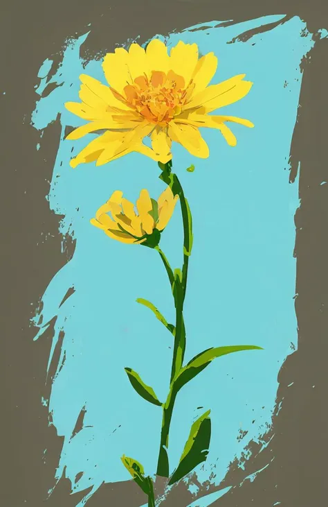 yellow flower with green stem against blue background with grunge effect