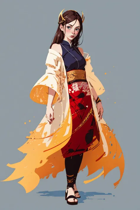 masterpiece, best quality, oriental 1girl, cloth, fashion, concept art, simple background, <lora:Paint_style:0.8>,