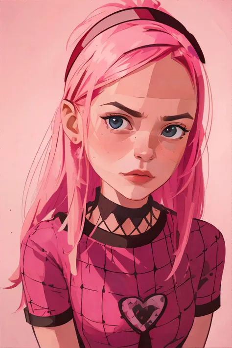 <lora:paintstyle-isabelia:0.8>, portrait of a woman wearing dark pink checkered T-shirt, headband || <lora:paintstyle-isabelia:0.2>, portrait, masterpiece, 8k, high resolution, shallow depth of field, sharp focus