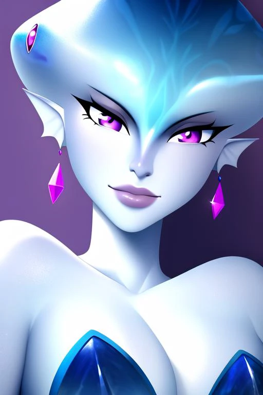 masterpiece, best quality, portrait of princess ruto, breasts, blue skin, zora, 1girl, earrings, fin, fish girl, fin ears, purple eyes, solo, upper body,