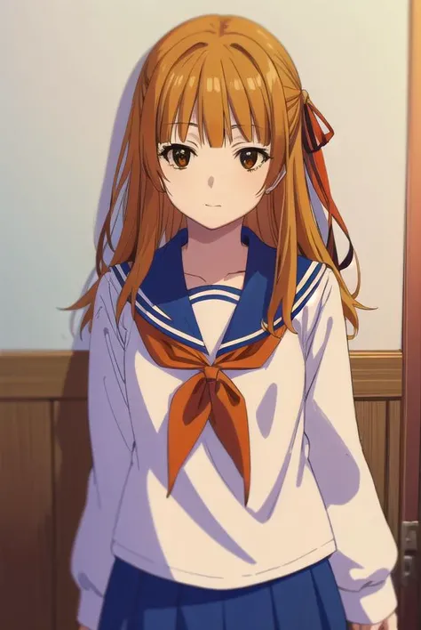 akemisumizome, <lora:akemi sumizome s1-lora-nochekaiser:1>,
akemi sumizome, long hair, orange hair, (brown eyes:1.7), ribbon, hair ribbon, bangs, blunt bangs, hime cut, smile,
BREAK skirt, school uniform, serafuku, blue sailor collar, shirt, white shirt, l...