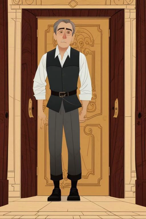 a cartoon of a man standing in front of a door