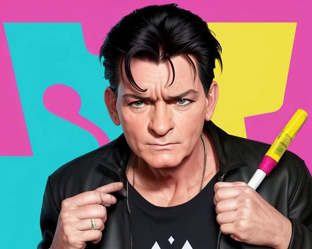 Charlie Sheen   getting caught faking an illness  , trending on artstation, HD, ((high quality)), vibrant color scheme, character design