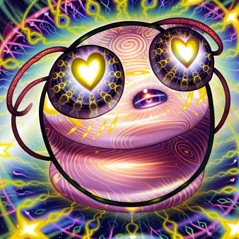 <lora:Alex:1> (Alex gray art:1), (beautiful:1.3), psychedelic, (space:1.1), (time:1.3), stars, (glowing:1), pattern, (bee:1.1), (heart-shaped pupils:1.3), yellow, green, blue, blush