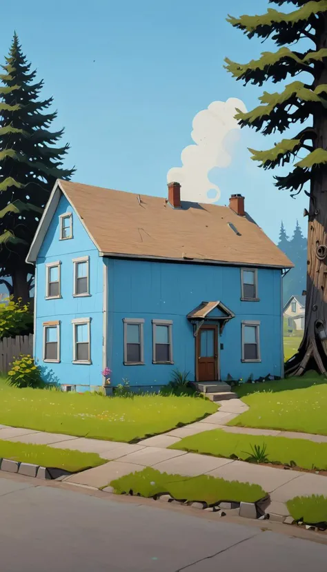 <lora:Everly_Heights_Backgrounds_New_Settings:1> a rundown house on the outskirts of Everly Heights, a painting, background art.