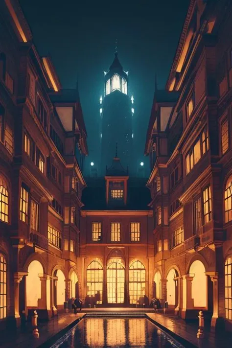 Pen ink, Cityscapes, Haunted Manor, Encaustic, Open Closed, High Contrast,  style of Ranganath Krishnamani, style of Akihiko Yoshida, featured on Renderman Community