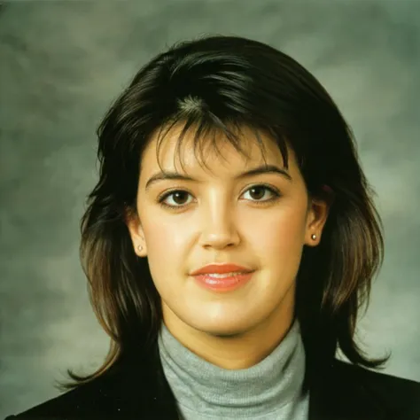 a close up of a woman with a turtle neck sweater and a black jacket