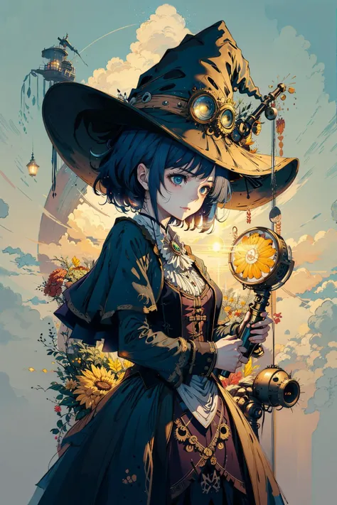 girl, fantasy, light, witch, magic, anime film <lora:steampunkai10MBLora_10mb:1>,steampunkai,robot, witch hat, witch dress,train,sun, sunlight, steam,  <lora:hitoimimStyleLoha_v10d:0.7>