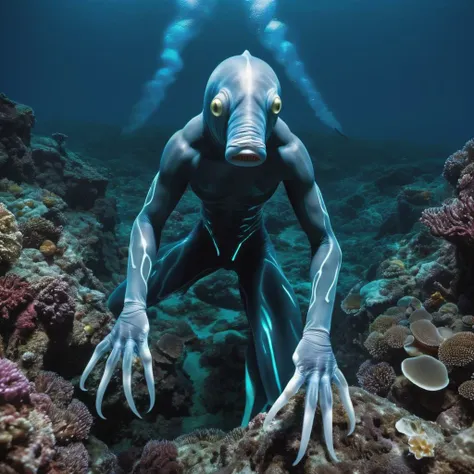 arafed man in a wet suit diving in the ocean