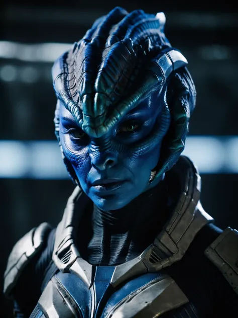 a close up of a person with a blue costume and a helmet