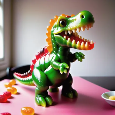 there is a toy dinosaur that is standing on a table