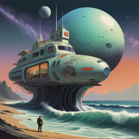 slorp slorpin, retro-futurism, cosmic horror, seascape, cutaway