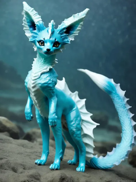 realistic photo of a humanoid fox Vaporeon hybrid, anthro creature