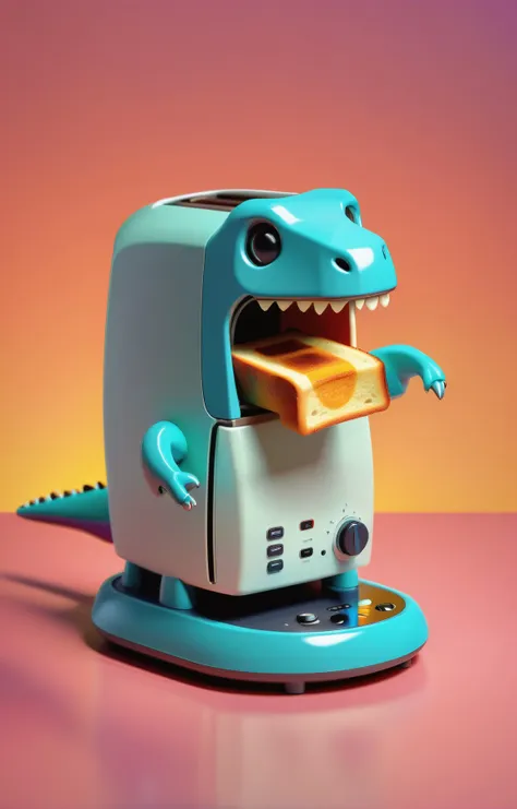 a close up of a toaster with a dinosaur on it