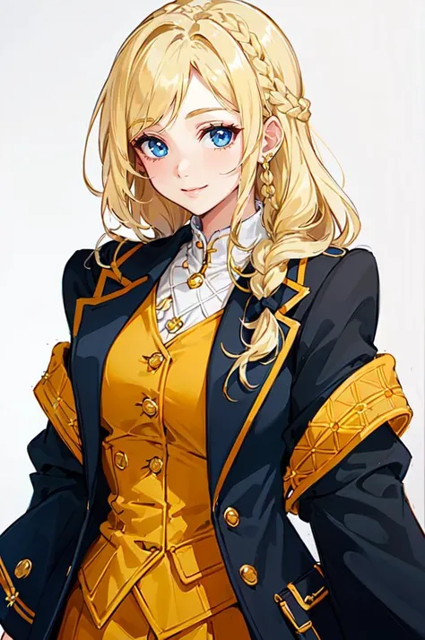 <lora:edgChicJackets:0.8> edgCJ, wearing edgCJ, chic jacket, blue theme, (side braid,hair over shoulder:1.5),, ultra detailed, masterpiece, best quality, aesthetic, detailed,, solo, soft smile, light smile,
1girl, blue eyes, very long hair, blonde hair, lo...