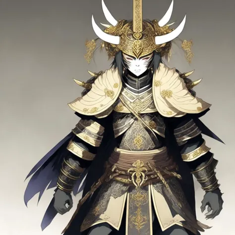 anime rendition of Shogunate Period Demon in Edo style Armor (OniShogunate style:1) <lora:djzOniShogunate:0.8)