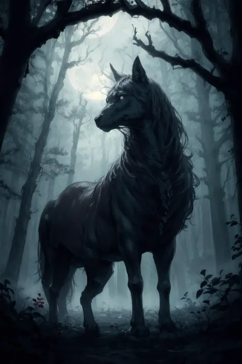 in every night there is a different black, in every night i wish that i was back to the times where i rode through the forests of old, horror, night, black metal, fog, mist, full moon, moody atmosphere, ultradetailed, hyperrealism, intricate details, sharp...