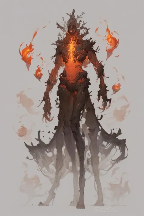 a drawing of a demonic creature with fire coming out of his body