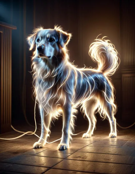 photograph lightlora, 1dog, made from light, 50mm . cinematic 4k epic detailed 4k epic detailed photograph shot on kodak detailed cinematic hbo dark moody, 35mm photo, grainy, vignette, vintage, Kodachrome, Lomography, stained, highly detailed, found foota...